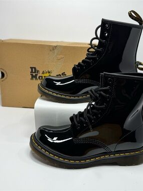 New never used Dr. Martens Black woman’s Lace-Up Combat Boots with Yellow Stitch